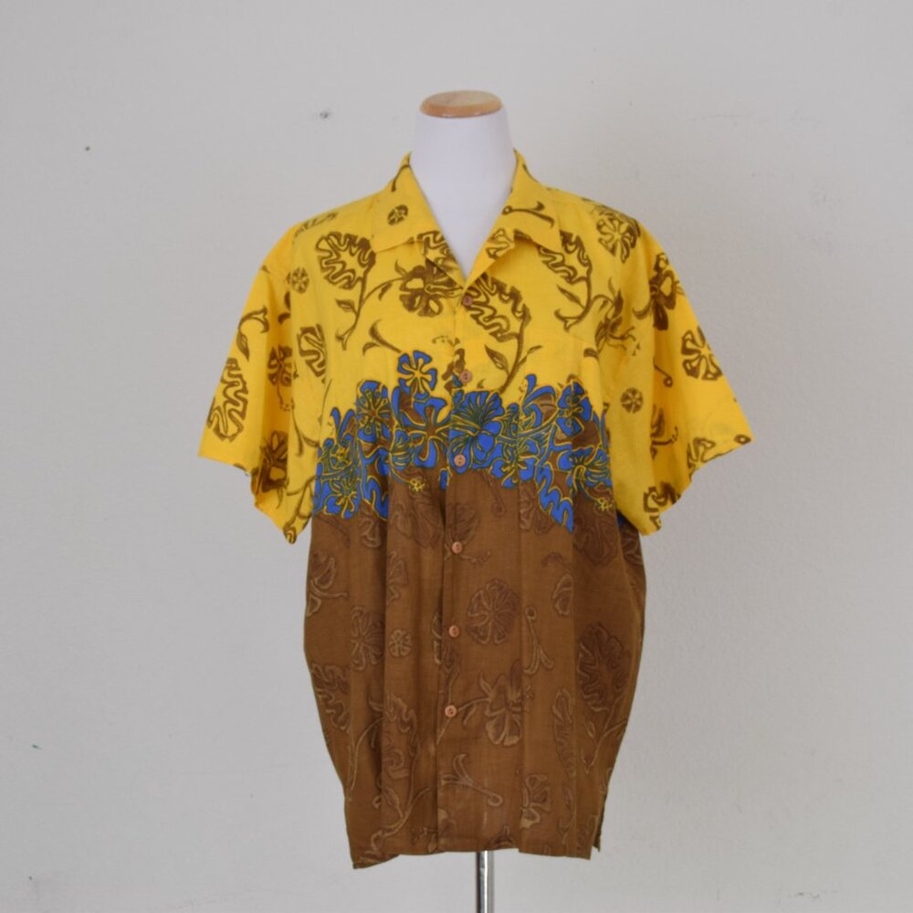 Vintage 90s Floral Mens Cotton‎ Shirt | size L